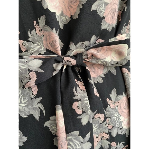 Modcloth Poema Tunic 1X Tie Sash Belt Short Sleeves Black Floral NEW - Picture 2 of 7